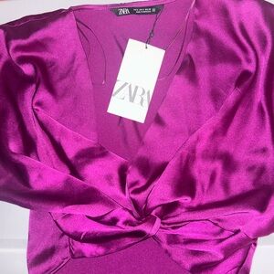 Stunning Zara Magenta Satin Blouse - Size S - NWT